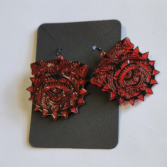 Red Bulldog Dangle Earrings - Picture 1 of 2